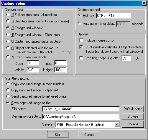 Capture Set Up Screen